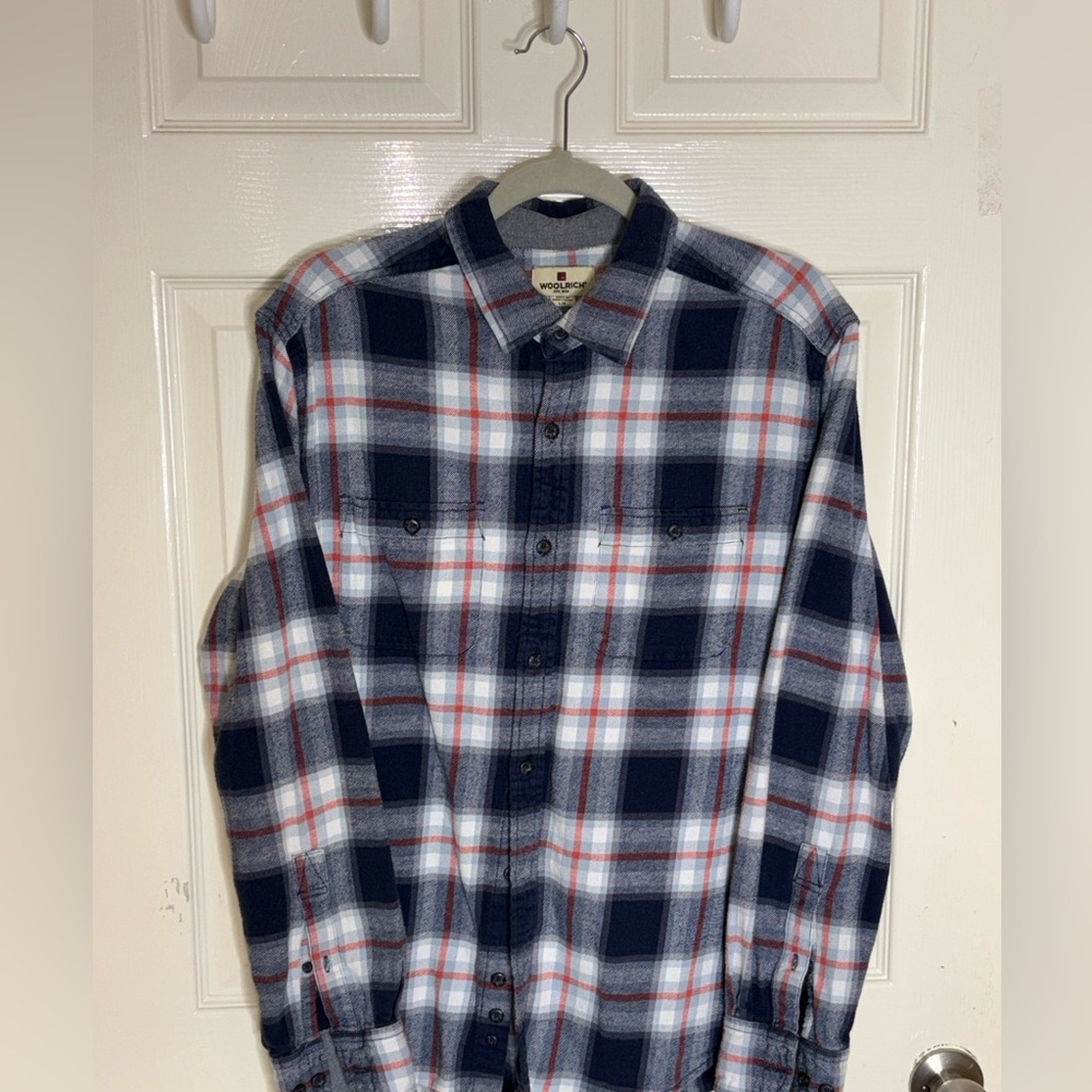 Woolrich Flannel Shirt Mens Large Blue Plaid Long Sleeve Button Up - Picture 11 of 11